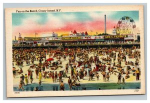 Vintage 1940 Postcard Crowds Fun on the Beach Park Coney Island New York