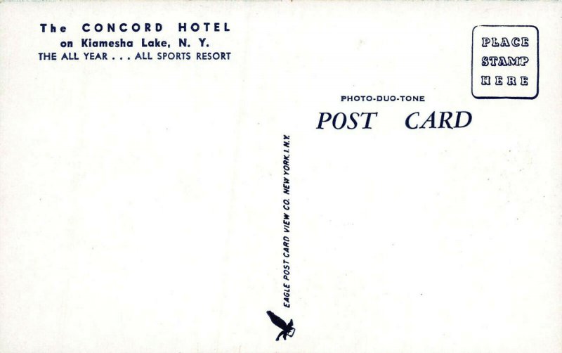 Winter Fun, Skiing at the Concord Hotel, Kiamesha Lake, N.Y., Postcard, Unused 