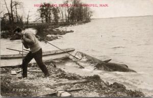 Winnipeg Manitoba 'How We Do Things' Fishing Fish Exaggeration Postcard F5