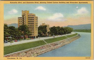 Charleston West Virginia Kanawha Blvd River United Carbon and Apts Postcard Z29