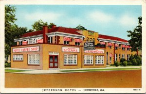 Vtg 1940s Jefferson Hotel & Coffee Shop Coca Cola Louisville Georgia GA Postcard