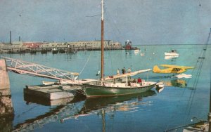 Rockland Harbor Showing Sail Boat And Plane Maine ME Postcard