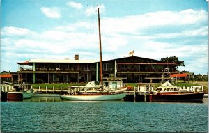 Vtg Falmouth Massachusetts MA Flying Bridge Restaurant Inner Harbor Postcard