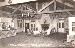 Real Photo Postcard Lobby Abe Martin Lodge in Nashville, Indiana~687