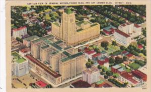 Michigan Detroit Air View Of General Motors Fisher Building & Art Center Buil...