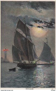 Sailing Vessel, RUFTENWACHT under a full moon, Lighthouse, 1900-10s