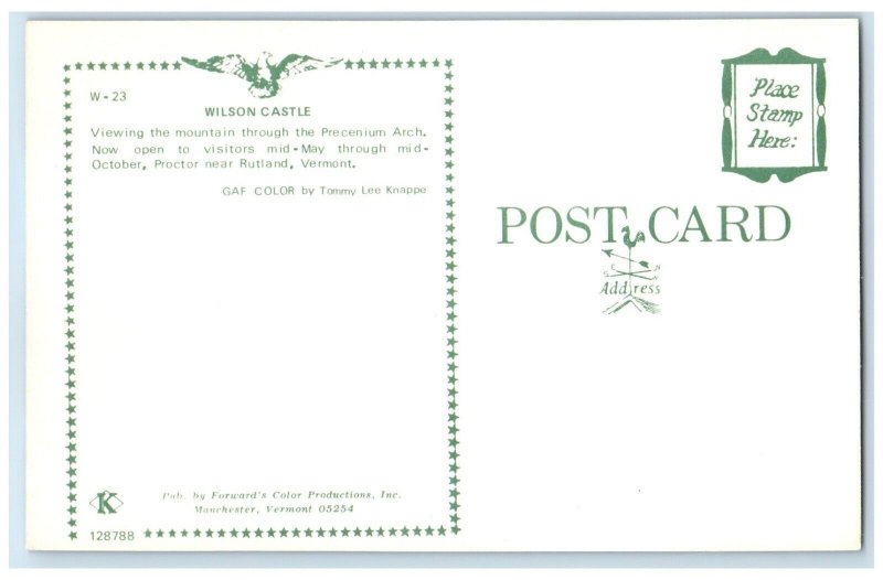 Wilson Castle Viewing Mountain Precenium Arch Rutland Vermont VT Postcard