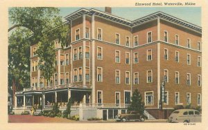 Waterford Maine Elmwood Hotel, Old Cars Linen Postcard Unused