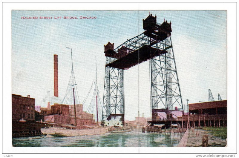 CHICAGO, Illinois, 1900-1910's; Halsted Street Lift Bridge