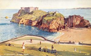 TENBY WALES UK~ARTIST EDWARD HAILEY WATER COLOUR~LOT OF 4 POSTCARDS