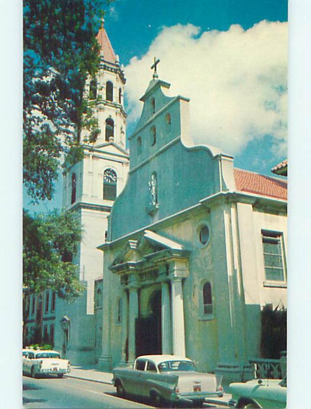 Unused 1950's OLD CARS & CHURCH SCENE St. Saint Augustine Florida FL p4023