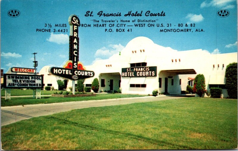 Postcard St. Francis Hotel Courts in Montgomery, Alabama