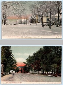 2 Postcards MECHANIC FALLS, Maine ME ~ Summer/Winter ELM STREET Scenes 1906