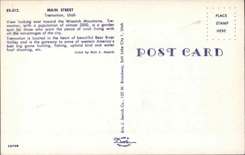 Tremonton Utah UT Main Street 1960s Street Scene Vintage Postcard