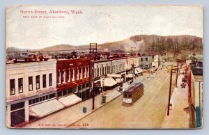 K1/ Aberdeen Washington Postcard c1910 Heron Street Trolley Stores 403