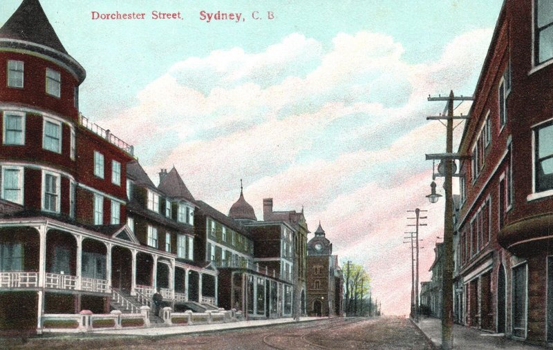 Vintage Postcard Dorchester Street & Buildings Sydney Nova Scotia Canada 