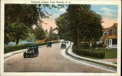 Long Branch NJ Norwood Ave Cars Homes c1920 Postcard