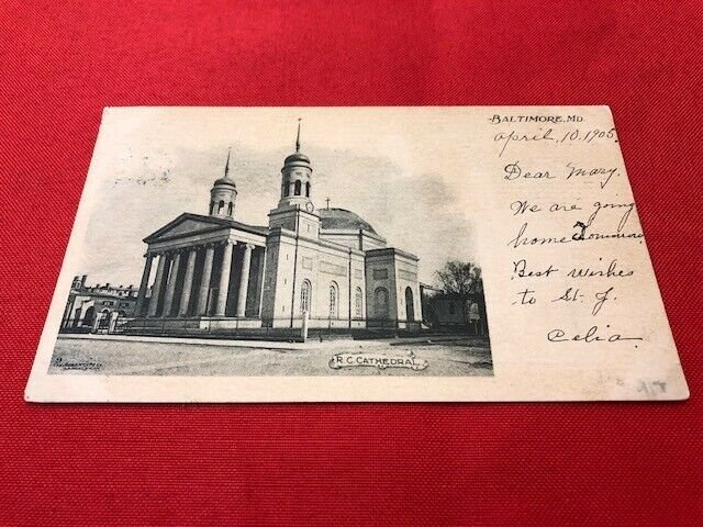 1905 postcard RC CATHEDRAL Baltimore MD pub Albertype Co, to Miss Mary Roderick