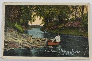 Cumberland Md The Island Potomac River Woman In Rowboat Postcard R8