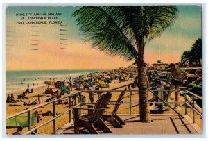 1945 It's June In January Lauderdale Beach Fort Lauderdale Florida FL Postcard