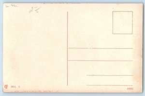 Christmas Postcard Angel Praying Pine Trees Covered Snow Winter Gel c1910's