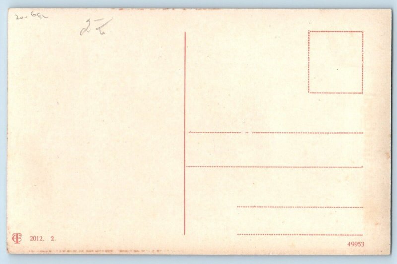 Christmas Postcard Angel Praying Pine Trees Covered Snow Winter Gel c1910's