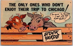 1952 Two Cows Don't Enjoy Their Trip To Chicago Comic Posted Postcard