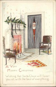 Christmas Santa Clause Peeks Inside Embossed c1900s-10s Postcard