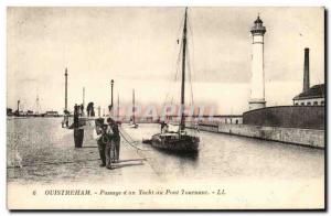 Old Postcard Ouistreham Passage of the Swing Bridge Yacht Boat Lighthouse