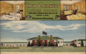 Cheyenne WY Twin Chimneys Motor Court Multiview 1930s-50s Vintage Postcard