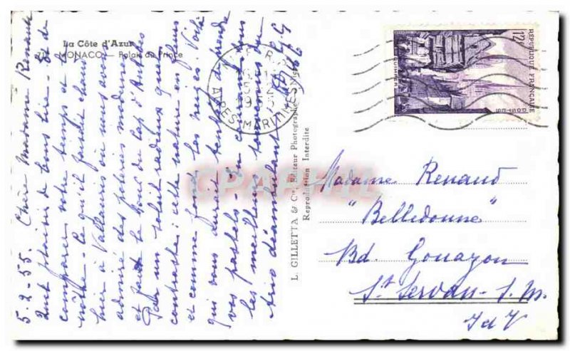 Old Postcard La Cote D & # 39Azur Monaco Palais Du Prince