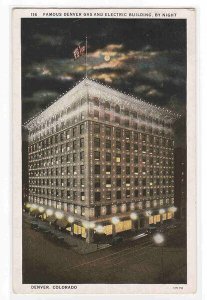 Denver Gas & Electric Building Night Colorado postcard