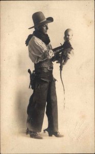 Unusual San Antonio TX Studio Image Cowboy Baby Whip Gun Holster c1910 RPPC