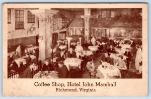 RICHMOND VIRGINIA*VA*HOTEL JOHN MARSHALL*COFFEE SHOP INTERIOR*FUNNY NOTE ON BACK