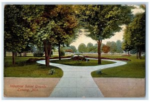 c1910 Industrial School Grounds Park Trees Flowers Lansing Michigan MI Postcard 