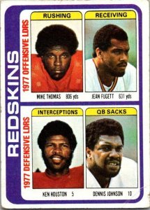 1978 Topps Football Card '77 Team Leaders Thomas Fugett Houston Redskins...