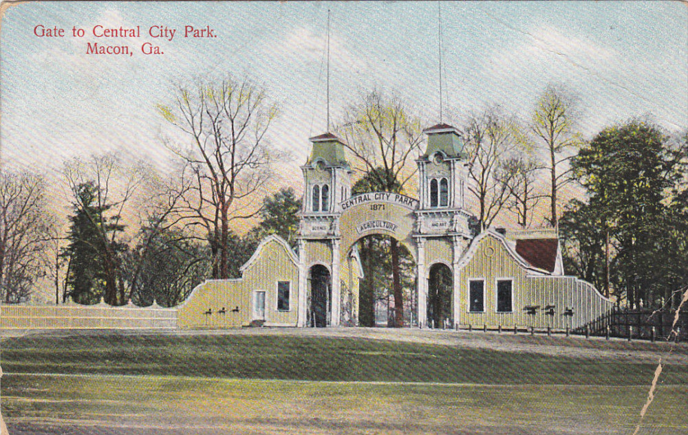 Macon Georgia Pu 1910 Gate To Central City Park Hippostcard