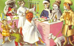 Dressed Cats Hair Salon Mainzer Art Anthropomorphic Comic #4930 Vintage Postcard