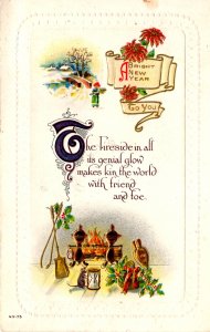 A Bright New Year - Fireside - Embossed - c1908