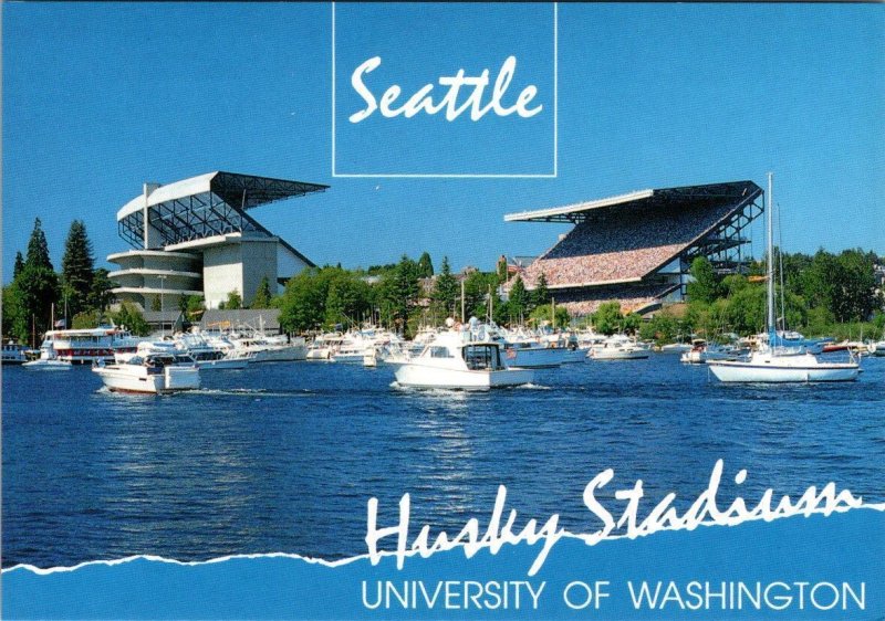 2~4X6 Postcards WA, Seattle UNIVERSITY OF WASHINGTON Husky Stadium~Boats~Harbor