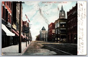 High Street View Holyoke Massachusetts MA 1907 UDB Postcard D15