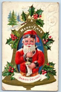 1909 Christmas Santa Claus Pipe Smoke Holly Berries Post Seal Tide Postcard