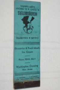 Headquarters Light Lunches Cigars Cigarettes Washington NJ 20 Strike Matchbook