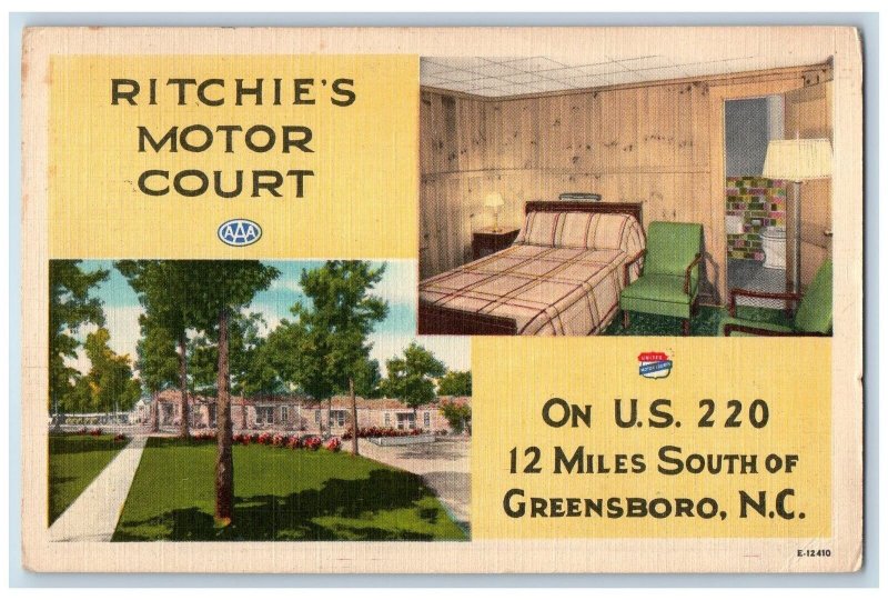 1953 Richie's Motor Court Restaurant Greensboro North Carolina Vintage Postcard