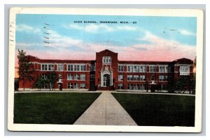Vintage 1936 Postcard High School Building and Grounds Ironwood  Michigan