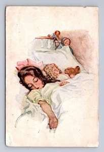 SWEETHEARTS ASLEEP GLAMOUR ARTIST SIGNED HARRISON FISHER POSTCARD (RN 301)