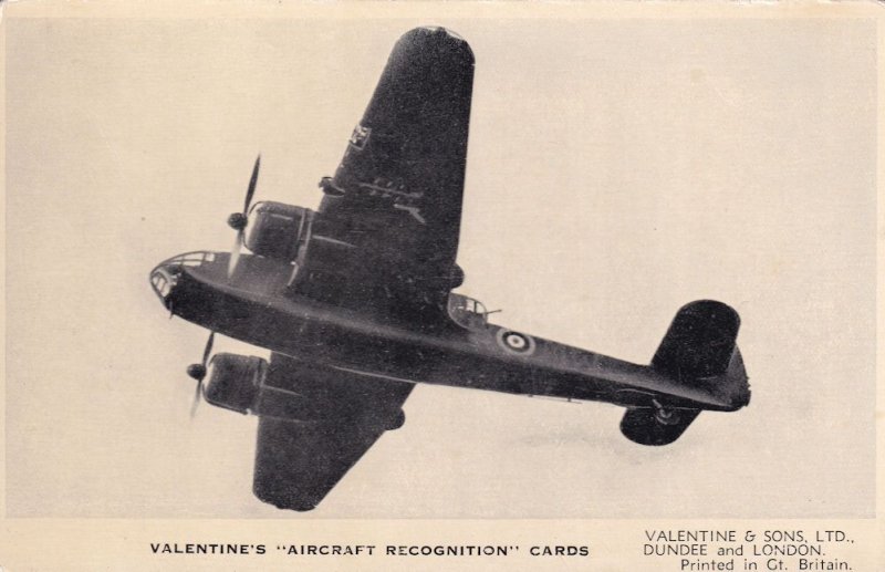 Bristol Beaufort 1 Valentines Aircraft Recognition Plane Postcard