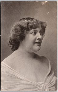 Fat Woman Wearing White Dress Happy Face Side View Real Photo Postcard