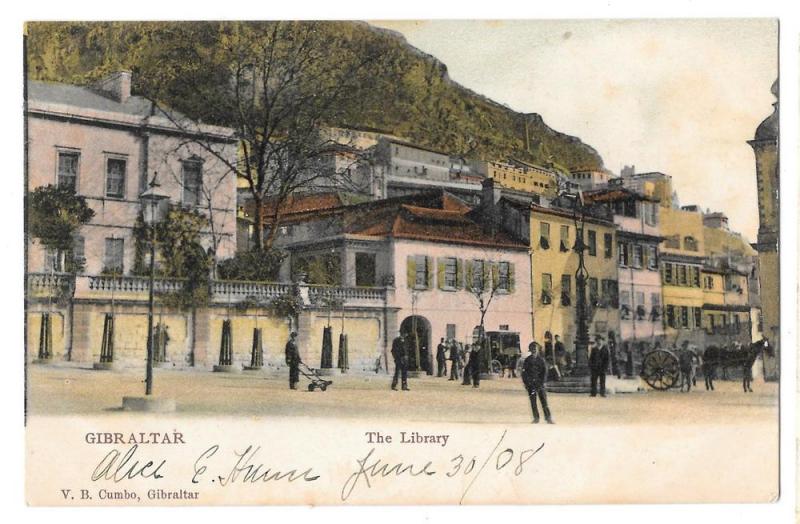 Gibraltar The Library Vintage V B Cumbo Color Postcard