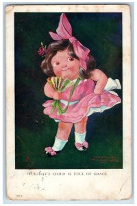 1908 Tuesdays Child Is Full Of Grace Fan Flower Ullman Bloomfield IA Postcard